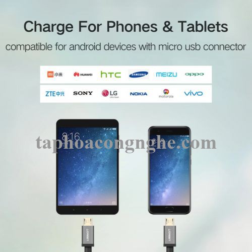 Ugreen 40347 0.5M màu Đen Cáp sạc truyền dữ liệu USB 2.0 sang 2 đầu MICRO USB cao cấp US196 30040347